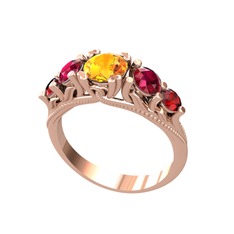 Eden 5 Taş Yüzük - Sitrin, rodolit garnet ve garnet 18 ayar rose altın yüzük #ayhia6