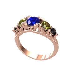 Eden 5 Taş Yüzük - Lab safir, peridot ve siyah zirkon 18 ayar rose altın yüzük #b0txi8