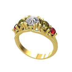 Eden 5 Taş Yüzük - Pırlanta, peridot ve garnet 18 ayar altın yüzük (0.92 karat) #be7bea