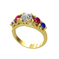 Pırlanta, rodolit garnet ve lab safir 8 ayar altın yüzük (0.92 karat)