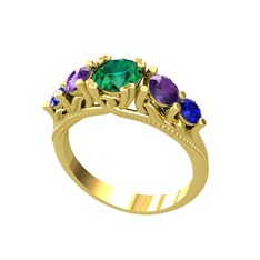 Yeşil kuvars, ametist ve lab safir 14 ayar altın yüzük