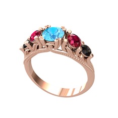 Eden 5 Taş Yüzük - Akuamarin, rodolit garnet ve siyah zirkon 8 ayar rose altın yüzük #bvoxnl