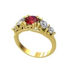 Garnet, beyaz zirkon ve pırlanta 14 ayar altın yüzük (0.36 karat)