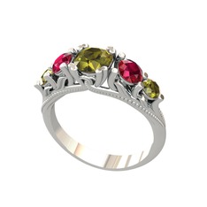 Eden 5 Taş Yüzük - Peridot ve rodolit garnet 8 ayar beyaz altın yüzük #bzh9h3