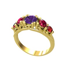 Eden 5 Taş Yüzük - Ametist, rodolit garnet ve garnet 18 ayar altın yüzük #c5tr5o