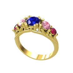 Lab safir, pembe kuvars ve rodolit garnet 925 ayar altın kaplama gümüş yüzük