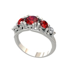 Eden 5 Taş Yüzük - Garnet ve swarovski 18 ayar beyaz altın yüzük #cd8mka