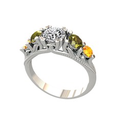 Pırlanta, peridot ve sitrin 925 ayar gümüş yüzük (0.92 karat)