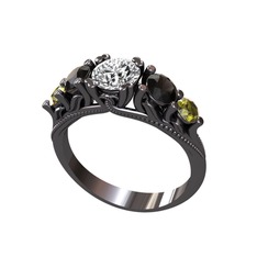 Eden 5 Taş Yüzük - Swarovski, siyah zirkon ve peridot 925 ayar siyah rodyum kaplama gümüş yüzük #ckavpu
