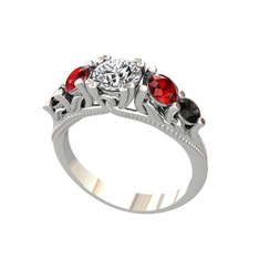 Swarovski, garnet ve siyah zirkon 18 ayar beyaz altın yüzük