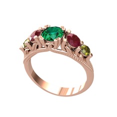 Yeşil kuvars, kök yakut ve peridot 8 ayar rose altın yüzük