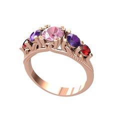 Eden 5 Taş Yüzük - Pembe kuvars, ametist ve garnet 14 ayar rose altın yüzük #cus8br