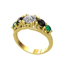 Beyaz zirkon, siyah zirkon ve yeşil kuvars 18 ayar altın yüzük