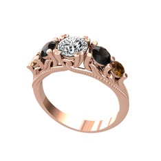 Eden 5 Taş Yüzük - Beyaz zirkon, siyah zirkon ve dumanlı kuvars 18 ayar rose altın yüzük #d9wles