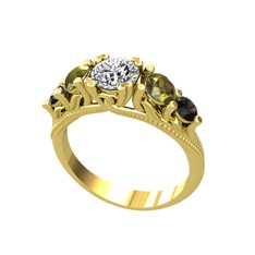 Eden 5 Taş Yüzük - Pırlanta, peridot ve siyah zirkon 8 ayar altın yüzük (0.92 karat) #da7ra6