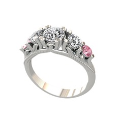 Eden 5 Taş Yüzük - Pırlanta, beyaz zirkon ve pembe kuvars 14 ayar beyaz altın yüzük (0.92 karat) #dad2no