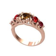 Eden 5 Taş Yüzük - Dumanlı kuvars, garnet ve kök yakut 14 ayar rose altın yüzük #db7acw