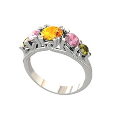 Sitrin, pembe kuvars ve peridot 14 ayar beyaz altın yüzük