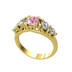 Eden 5 Taş Yüzük - Pembe kuvars, beyaz zirkon ve swarovski 18 ayar altın yüzük #dfavax