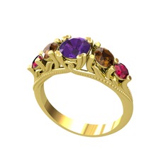 Eden 5 Taş Yüzük - Ametist, dumanlı kuvars ve rodolit garnet 14 ayar altın yüzük #dmw91u