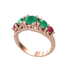 Kök zümrüt ve rodolit garnet 14 ayar rose altın yüzük