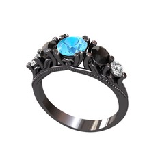 Eden 5 Taş Yüzük - Akuamarin, siyah zirkon ve swarovski 925 ayar siyah rodyum kaplama gümüş yüzük #dqp4ap