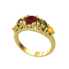 Eden 5 Taş Yüzük - Kök yakut, peridot ve sitrin 18 ayar altın yüzük #dtnufg