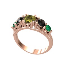 Eden 5 Taş Yüzük - Peridot, siyah zirkon ve yeşil kuvars 925 ayar rose altın kaplama gümüş yüzük #duf4a1