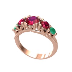 Rodolit garnet ve kök zümrüt 14 ayar rose altın yüzük