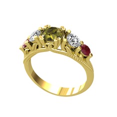 Eden 5 Taş Yüzük - Peridot, swarovski ve kök yakut 14 ayar altın yüzük #e2jcnx
