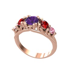 Eden 5 Taş Yüzük - Ametist, garnet ve pembe kuvars 8 ayar rose altın yüzük #e4525o