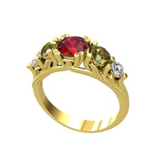 Eden 5 Taş Yüzük - Garnet, peridot ve pırlanta 8 ayar altın yüzük (0.36 karat) #e4cdjo