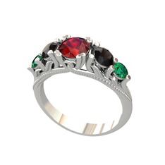 Garnet, siyah zirkon ve yeşil kuvars 8 ayar beyaz altın yüzük