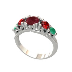 Eden 5 Taş Yüzük - Kök yakut, garnet ve kök zümrüt 18 ayar beyaz altın yüzük #e89ri