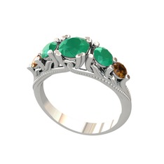 Eden 5 Taş Yüzük - Kök zümrüt ve dumanlı kuvars 18 ayar beyaz altın yüzük #eahnaj