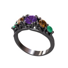 Eden 5 Taş Yüzük - Ametist, dumanlı kuvars ve kök zümrüt 925 ayar siyah rodyum kaplama gümüş yüzük #egb2x5