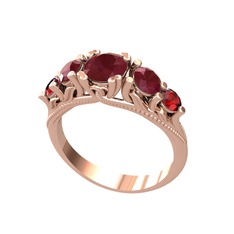 Kök yakut ve garnet 925 ayar rose altın kaplama gümüş yüzük