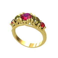 Rodolit garnet, peridot ve garnet 14 ayar altın yüzük