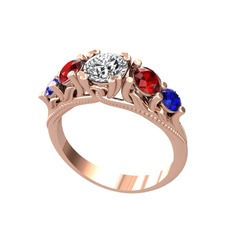 Pırlanta, garnet ve lab safir 925 ayar rose altın kaplama gümüş yüzük (0.92 karat)