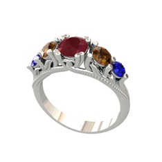 Eden 5 Taş Yüzük - Kök yakut, dumanlı kuvars ve lab safir 18 ayar beyaz altın yüzük #f2j28q