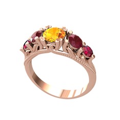 Eden 5 Taş Yüzük - Sitrin, kök yakut ve rodolit garnet 14 ayar rose altın yüzük #f7id6j