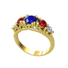 Lab safir, garnet ve pırlanta 925 ayar altın kaplama gümüş yüzük (0.36 karat)