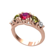Rodolit garnet, peridot ve beyaz zirkon 18 ayar rose altın yüzük