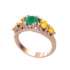 Eden 5 Taş Yüzük - Kök zümrüt ve sitrin 8 ayar rose altın yüzük #fvi7no