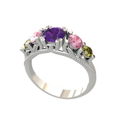 Ametist, pembe kuvars ve peridot 8 ayar beyaz altın yüzük