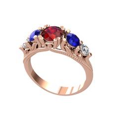 Eden 5 Taş Yüzük - Garnet, lab safir ve beyaz zirkon 8 ayar rose altın yüzük #g5kiq7