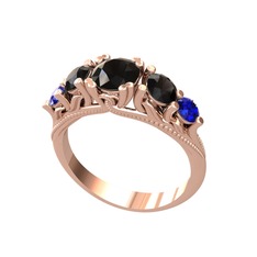 Siyah zirkon ve lab safir 18 ayar rose altın yüzük