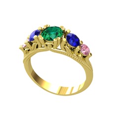 Eden 5 Taş Yüzük - Yeşil kuvars, lab safir ve pembe kuvars 925 ayar altın kaplama gümüş yüzük #g8k2og