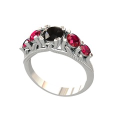 Siyah zirkon ve rodolit garnet 8 ayar beyaz altın yüzük