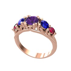 Eden 5 Taş Yüzük - Ametist, lab safir ve rodolit garnet 18 ayar rose altın yüzük #gcxm4u